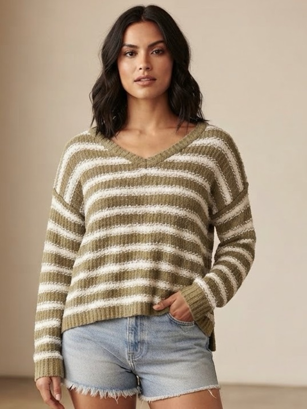 VOLCOM Striped V-Neck Oversized Women’s Sweater -m